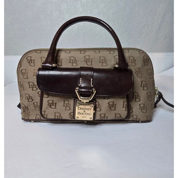 Dooney And Bourke Small Purse Bag Brown Signature Canvas Faux Leather Clasp - Picture 2 of 12